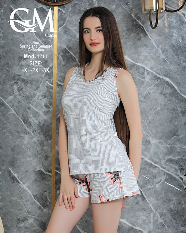 بيجامة حريمي صيفي شورت بكت مريح | GM Fashion موديل 4711