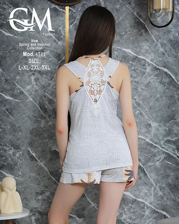 بيجامة حريمي صيفي شورت بكت مريح | GM Fashion موديل 4711