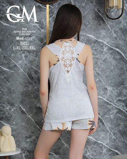 بيجامة حريمي صيفي شورت بكت مريح | GM Fashion موديل 4711