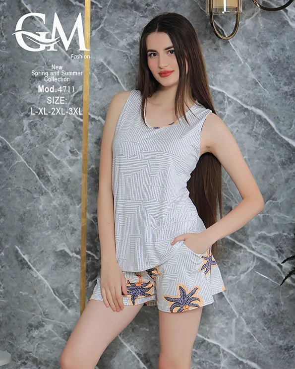 بيجامة حريمي صيفي شورت بكت مريح | GM Fashion موديل 4711