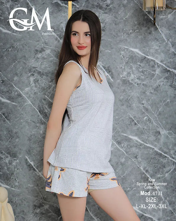 بيجامة حريمي صيفي شورت بكت مريح | GM Fashion موديل 4711