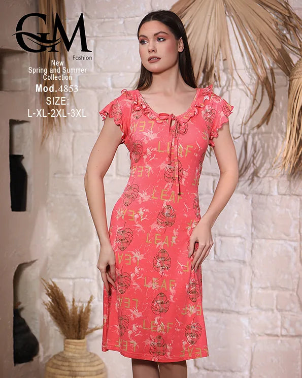 قميص حريمي صيفي فسكوز بيور بطبعة Leaf – GM Fashion موديل 4853