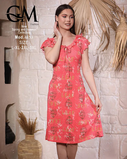 قميص حريمي صيفي فسكوز بيور بطبعة Leaf – GM Fashion موديل 4853