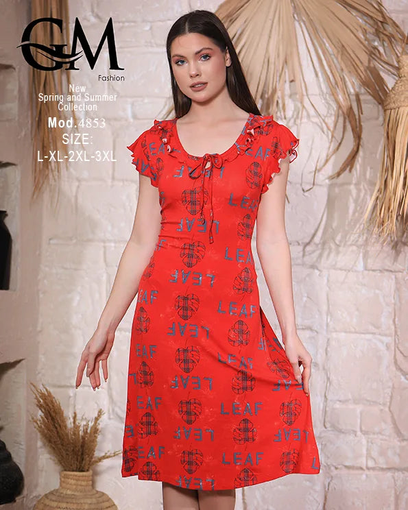قميص حريمي صيفي فسكوز بيور بطبعة Leaf – GM Fashion موديل 4853
