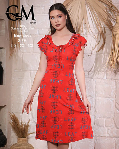 قميص حريمي صيفي فسكوز بيور بطبعة Leaf – GM Fashion موديل 4853