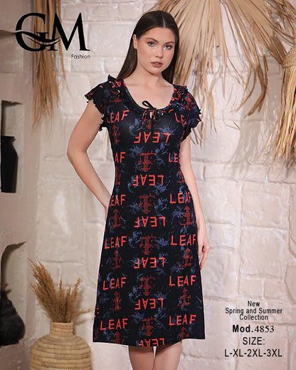 قميص حريمي صيفي فسكوز بيور بطبعة Leaf – GM Fashion موديل 4853
