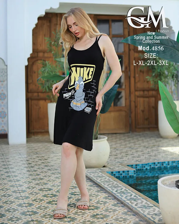 فستان حريمي قطن حمالات صيفي مطبوع Nike موديل 4856 – GM Fashion