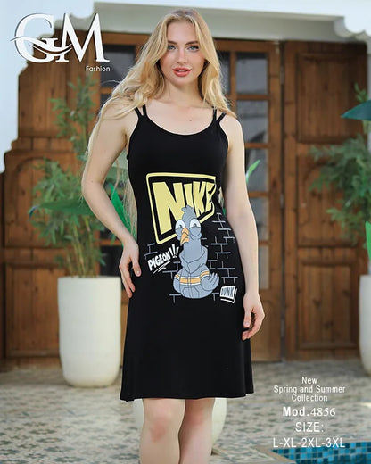 فستان حريمي قطن حمالات صيفي مطبوع Nike موديل 4856 – GM Fashion