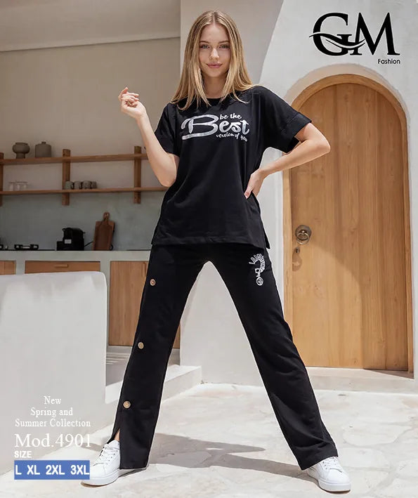 بيجامة حريمي صيفي نصف كم وبنطلون واسع – GM Fashion موديل 4901