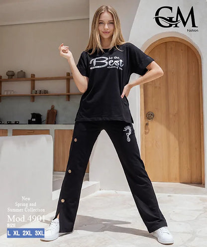 بيجامة حريمي صيفي نصف كم وبنطلون واسع – GM Fashion موديل 4901
