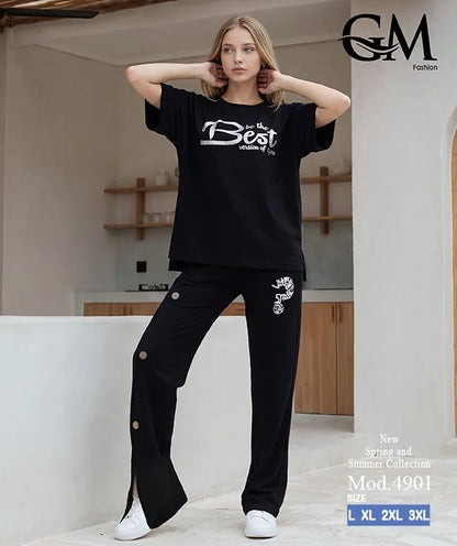 بيجامة حريمي صيفي نصف كم وبنطلون واسع – GM Fashion موديل 4901