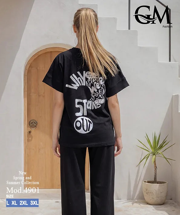 بيجامة حريمي صيفي نصف كم وبنطلون واسع – GM Fashion موديل 4901