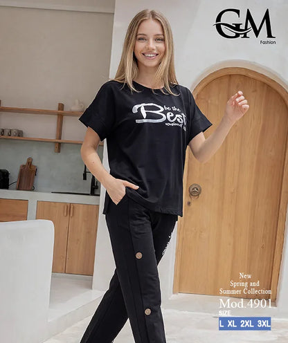 بيجامة حريمي صيفي نصف كم وبنطلون واسع – GM Fashion موديل 4901