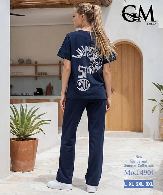 بيجامة حريمي صيفي نصف كم وبنطلون واسع – GM Fashion موديل 4901