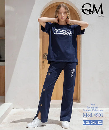 بيجامة حريمي صيفي نصف كم وبنطلون واسع – GM Fashion موديل 4901
