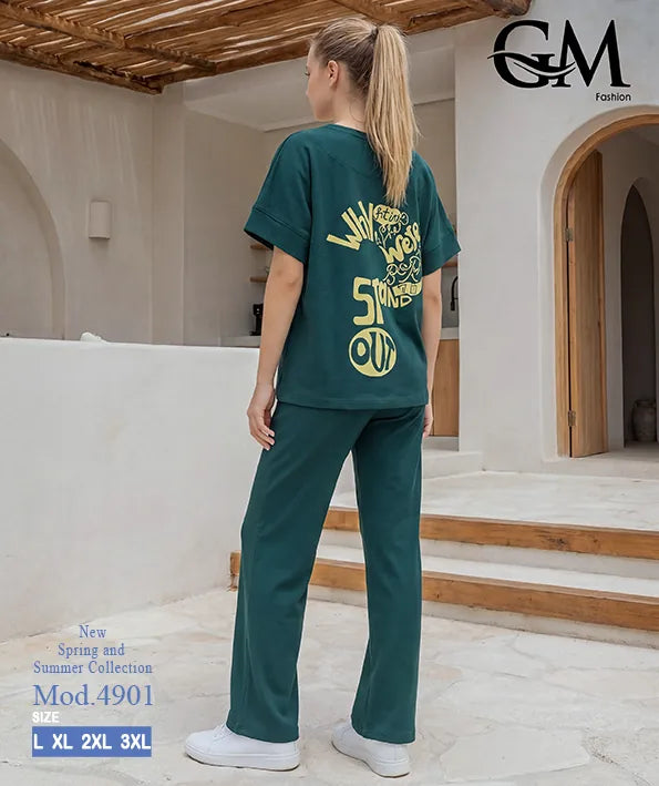 بيجامة حريمي صيفي نصف كم وبنطلون واسع – GM Fashion موديل 4901