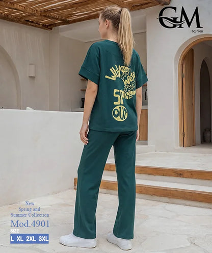 بيجامة حريمي صيفي نصف كم وبنطلون واسع – GM Fashion موديل 4901