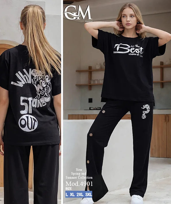 بيجامة حريمي صيفي نصف كم وبنطلون واسع – GM Fashion موديل 4901