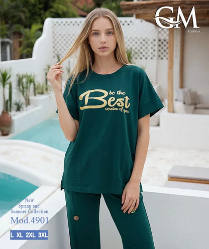 بيجامة حريمي صيفي نصف كم وبنطلون واسع – GM Fashion موديل 4901