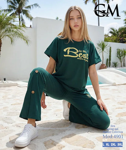 بيجامة حريمي صيفي نصف كم وبنطلون واسع – GM Fashion موديل 4901