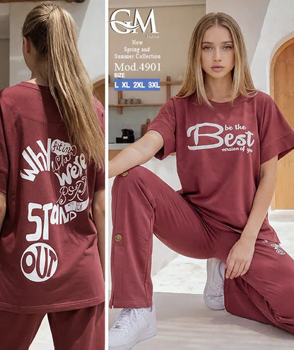 بيجامة حريمي صيفي نصف كم وبنطلون واسع – GM Fashion موديل 4901