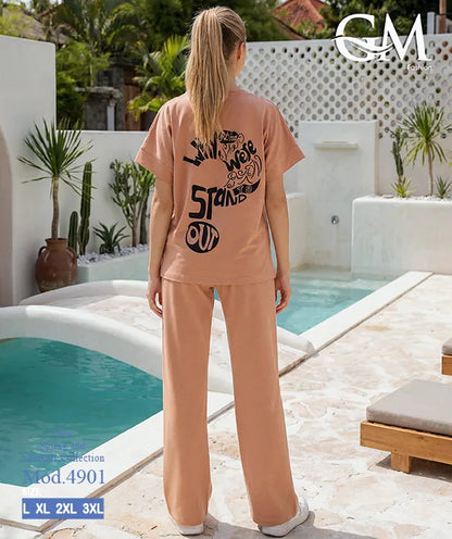 بيجامة حريمي صيفي نصف كم وبنطلون واسع – GM Fashion موديل 4901