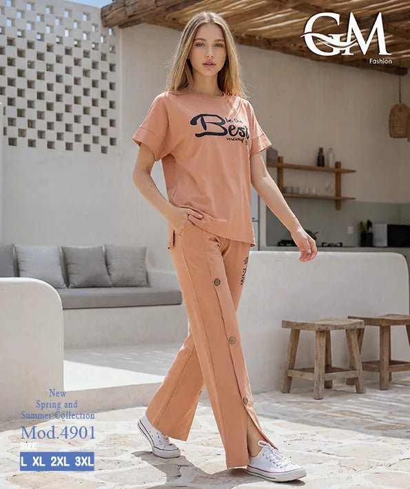 بيجامة حريمي صيفي نصف كم وبنطلون واسع – GM Fashion موديل 4901
