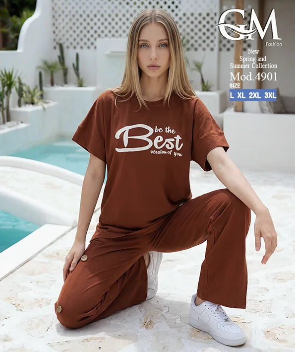 بيجامة حريمي صيفي نصف كم وبنطلون واسع – GM Fashion موديل 4901