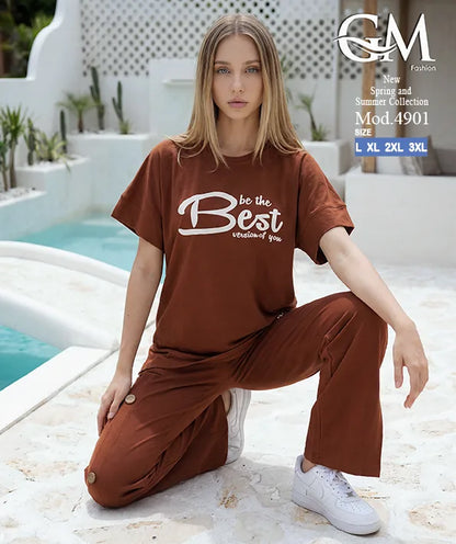 بيجامة حريمي صيفي نصف كم وبنطلون واسع – GM Fashion موديل 4901