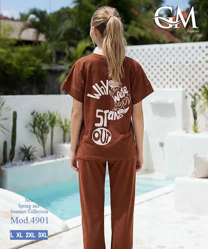 بيجامة حريمي صيفي نصف كم وبنطلون واسع – GM Fashion موديل 4901