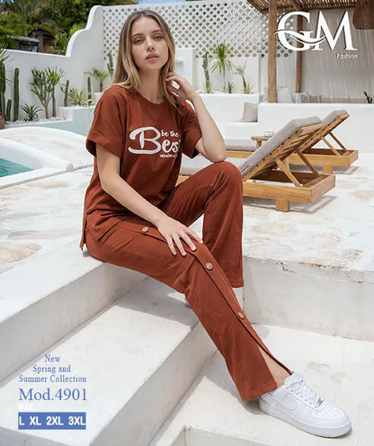 بيجامة حريمي صيفي نصف كم وبنطلون واسع – GM Fashion موديل 4901