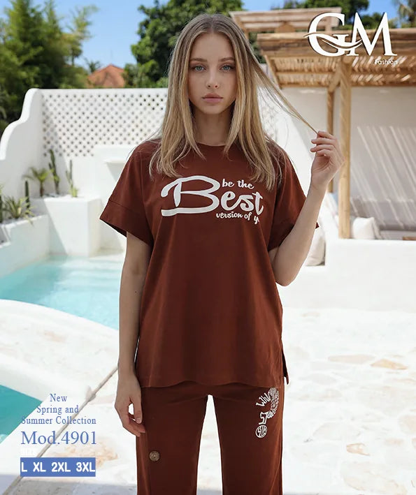 بيجامة حريمي صيفي نصف كم وبنطلون واسع – GM Fashion موديل 4901