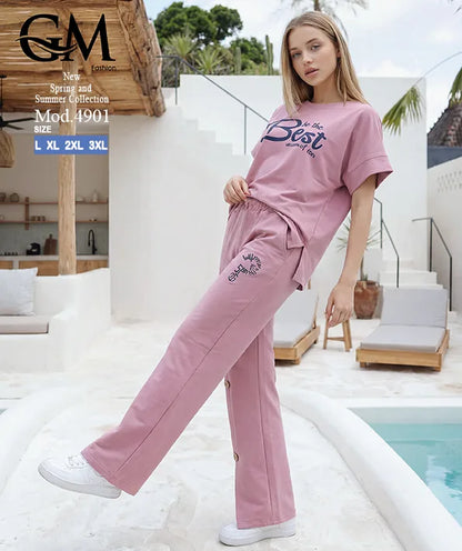 بيجامة حريمي صيفي نصف كم وبنطلون واسع – GM Fashion موديل 4901