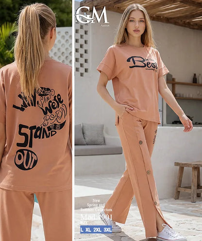بيجامة حريمي صيفي نصف كم وبنطلون واسع – GM Fashion موديل 4901