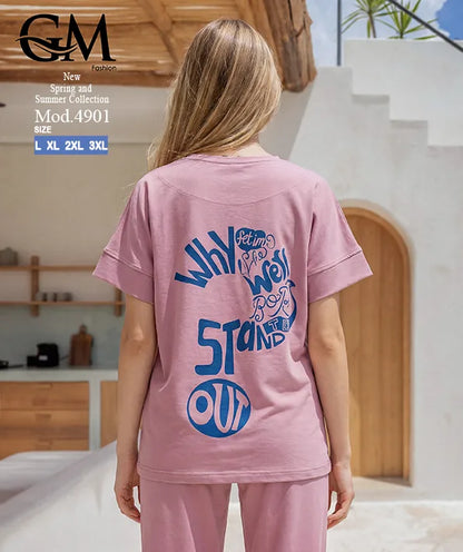 بيجامة حريمي صيفي نصف كم وبنطلون واسع – GM Fashion موديل 4901