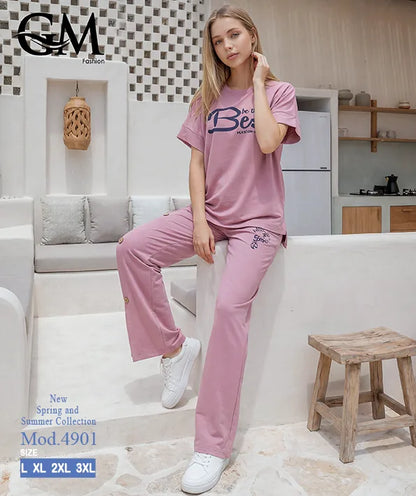 بيجامة حريمي صيفي نصف كم وبنطلون واسع – GM Fashion موديل 4901