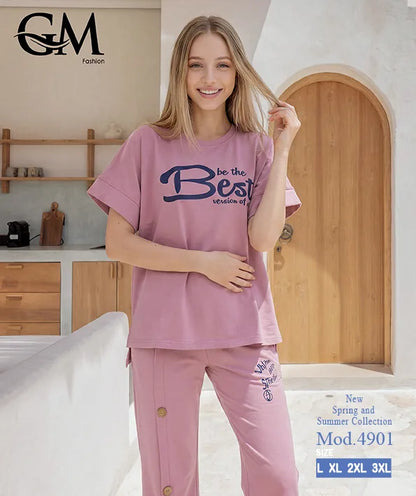بيجامة حريمي صيفي نصف كم وبنطلون واسع – GM Fashion موديل 4901