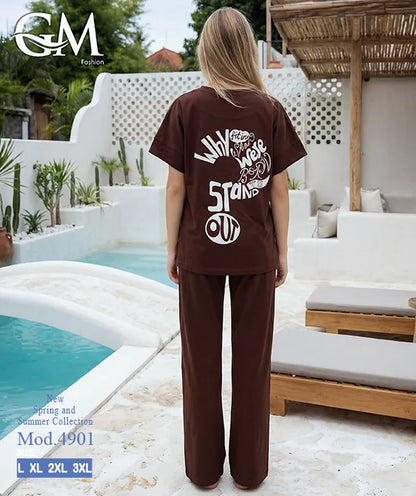بيجامة حريمي صيفي نصف كم وبنطلون واسع – GM Fashion موديل 4901