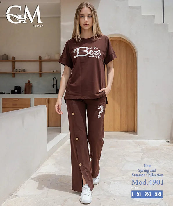 بيجامة حريمي صيفي نصف كم وبنطلون واسع – GM Fashion موديل 4901