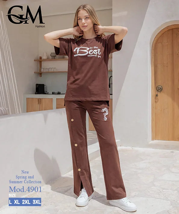 بيجامة حريمي صيفي نصف كم وبنطلون واسع – GM Fashion موديل 4901
