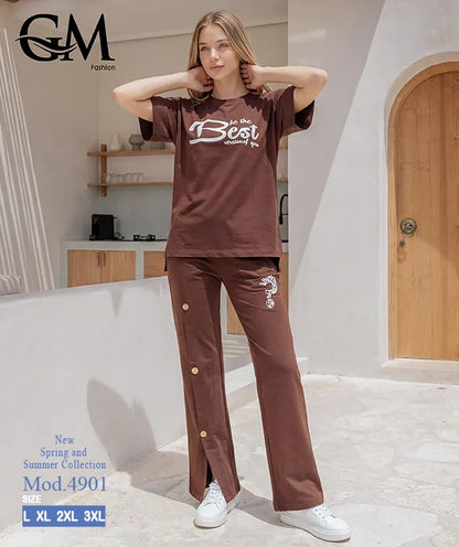 بيجامة حريمي صيفي نصف كم وبنطلون واسع – GM Fashion موديل 4901