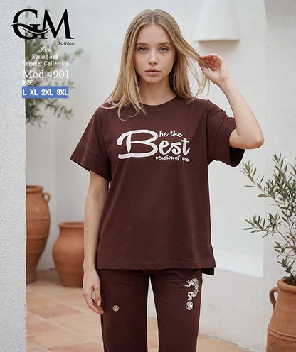 بيجامة حريمي صيفي نصف كم وبنطلون واسع – GM Fashion موديل 4901