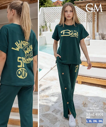 بيجامة حريمي صيفي نصف كم وبنطلون واسع – GM Fashion موديل 4901