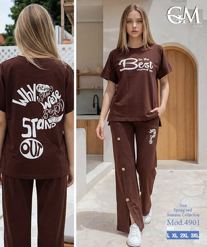 بيجامة حريمي صيفي نصف كم وبنطلون واسع – GM Fashion موديل 4901