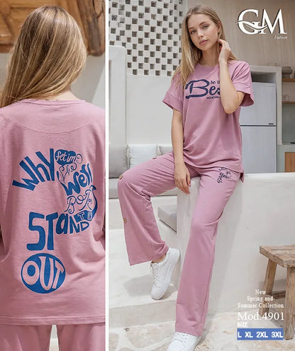 بيجامة حريمي صيفي نصف كم وبنطلون واسع – GM Fashion موديل 4901