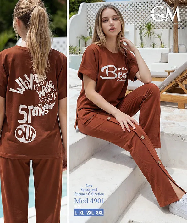 بيجامة حريمي صيفي نصف كم وبنطلون واسع – GM Fashion موديل 4901
