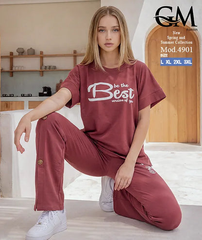بيجامة حريمي صيفي نصف كم وبنطلون واسع – GM Fashion موديل 4901