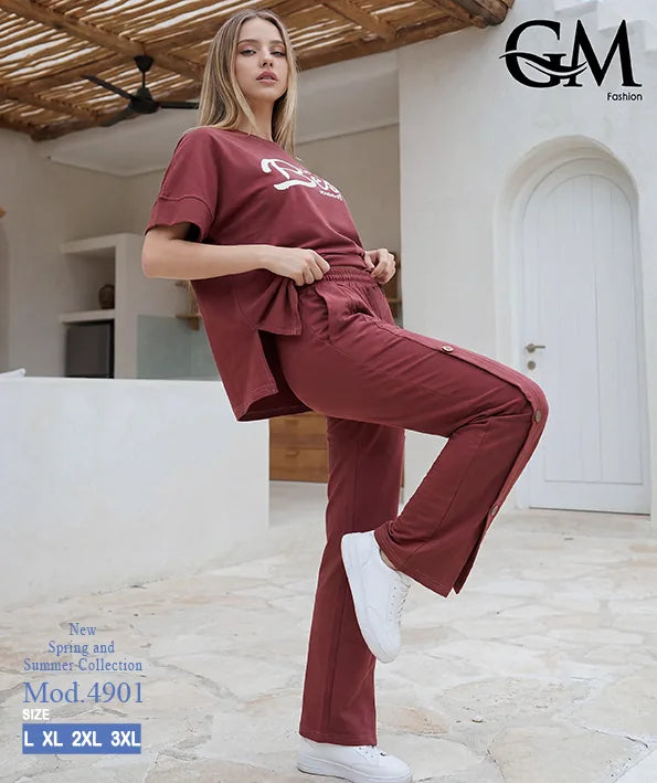 بيجامة حريمي صيفي نصف كم وبنطلون واسع – GM Fashion موديل 4901