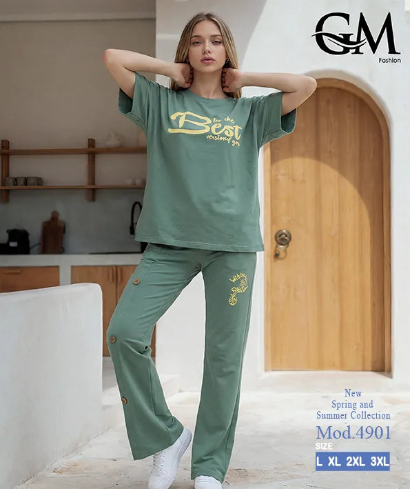بيجامة حريمي صيفي نصف كم وبنطلون واسع – GM Fashion موديل 4901