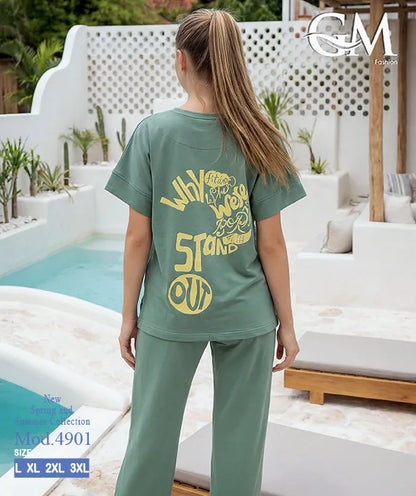 بيجامة حريمي صيفي نصف كم وبنطلون واسع – GM Fashion موديل 4901